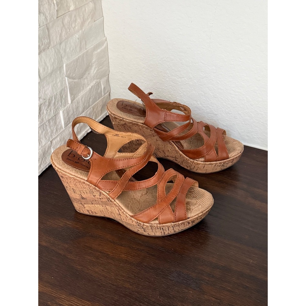 B.O.C. Born Concept C52841 Brown Strappy Cork Wedge Sandals Womens 8M